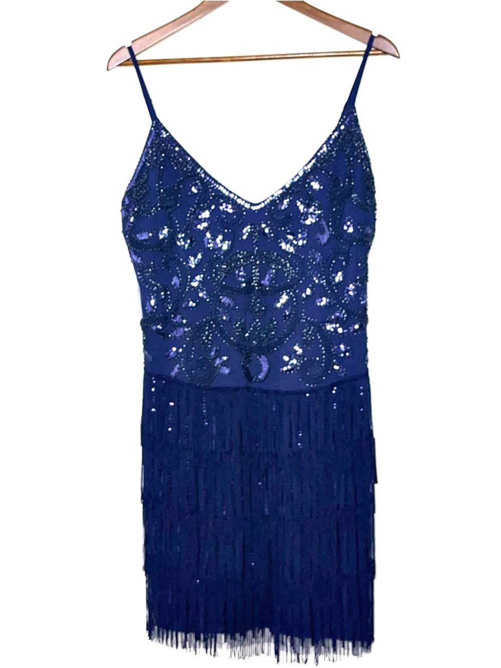 Lulus Navy Blue Sequin Fringe Dress XL Get In The Groove Flapper Gatsby Cocktail